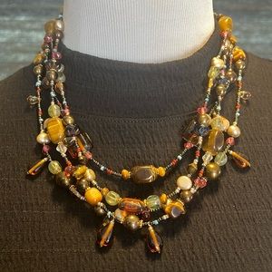 Glass and natural stone tigers eye layered necklace